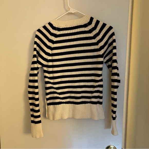 Scotch and Soda Black and White Striped Pullover Crew Neck Sweater - Picture 5 of 6